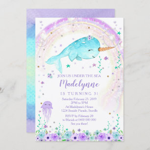Girl Narwhal Invitation