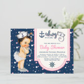 Girl Nautical Baby Shower Pink Navy Blue Nautical Invitation (Standing Front)