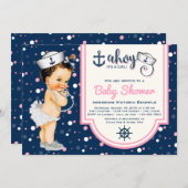 Girl Nautical Baby Shower Pink Navy Blue Nautical Invitation (Front/Back)