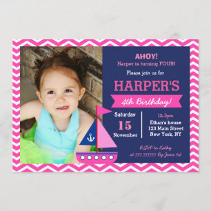 Girl Nautical Birthday Invitations