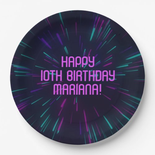 Girl Neon Purple Pink Glow Paper Plates