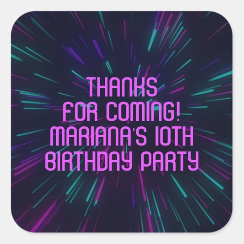 Girl Neon Purple Pink Glow Party Favors Square Sticker