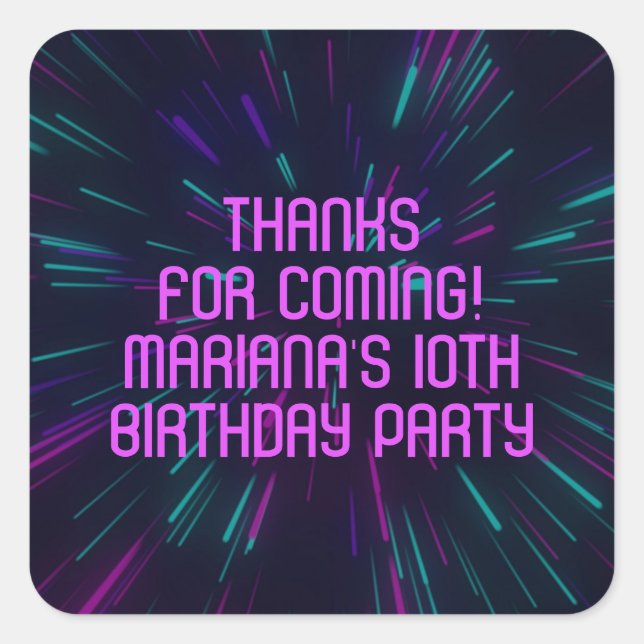 Girl Neon Purple Pink Glow Party Favors Square Sticker (Front)