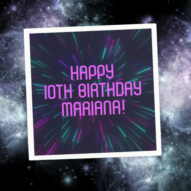 Girl Neon Purple Pink Glow Party Napkins (Creator Uploaded)