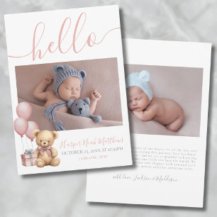 Girl Newborn Bear Birth Photo Baby Announcement