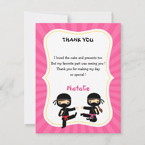 Girl Ninja Thank You Card _ Warrior Kids Birthday