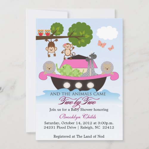 Girl Noah's Ark Sets Sail Baby Shower Invitation