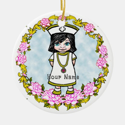 Girl Nurse Roses custom name  Ceramic Ornament