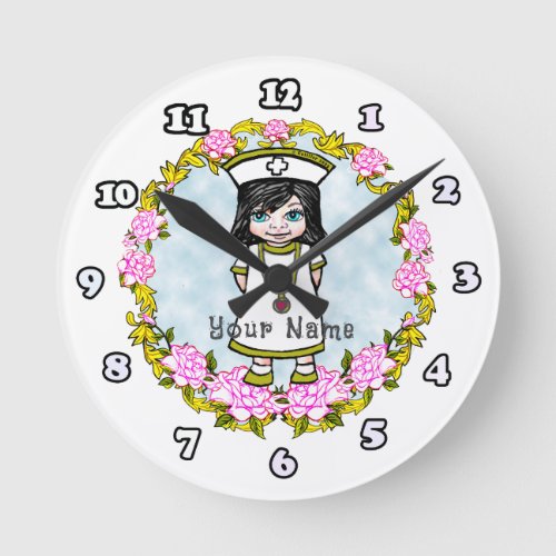 Girl Nurse Roses custom name Round Clock