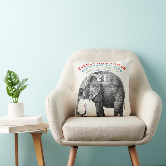 Girl Nursery Baby Birth Stat Elephant Arrows Throw Pillow (Chair)