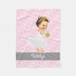 Girl Nursery Personalized Princess Pink Polka Dots Fleece Blanket
