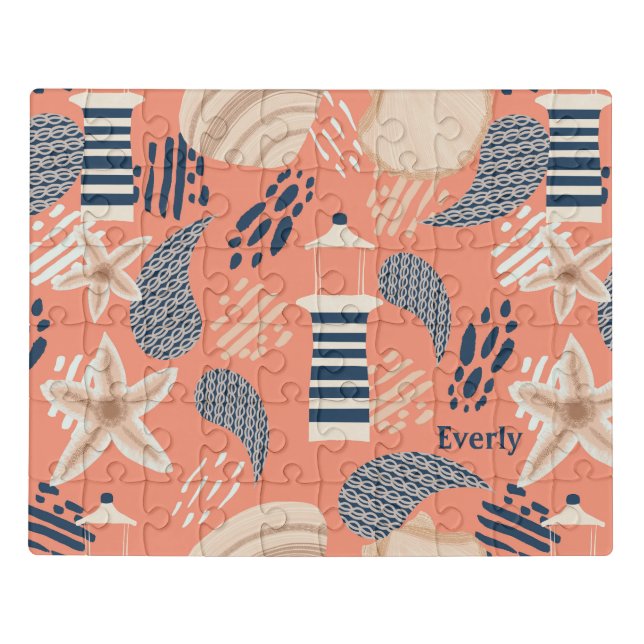 Girl Ocean Adventure-Shells,Jellyfish & Lighthouse Jigsaw Puzzle (Puzzle Horizontal)