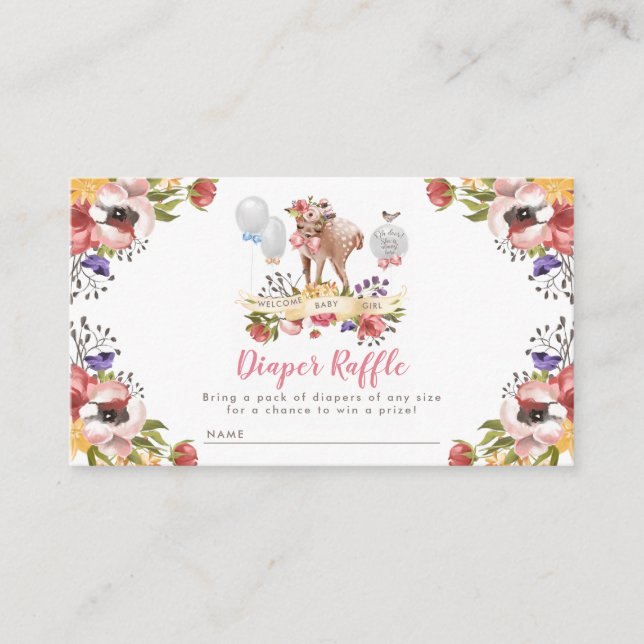 Girl Oh Deer Baby Shower Diaper Raffle Enclosure Card (Front)