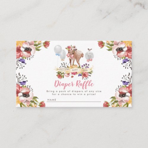 Girl Oh Deer Baby Shower Diaper Raffle Enclosure Card