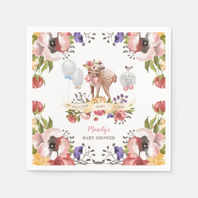 Girl Oh Deer Baby Shower Napkins (Front)