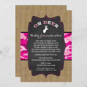 GIRL Oh Deer twins Baby Sprinkle with camo Invitation