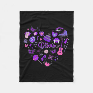 Girl Olivia First Name Personalized Groovy 80s Hea Fleece Blanket