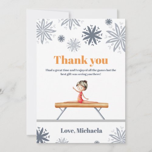 Girl on a Beam Grey and Orange Thank You Card