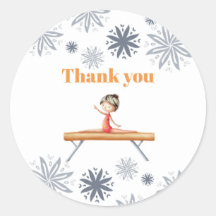 Girl on a Beam Grey and Orange Thank You Classic Round Sticker