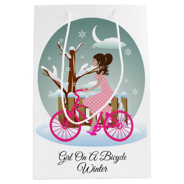 Girl On A Bicycle Winter Gift Bag - Medium, Matte (Front)