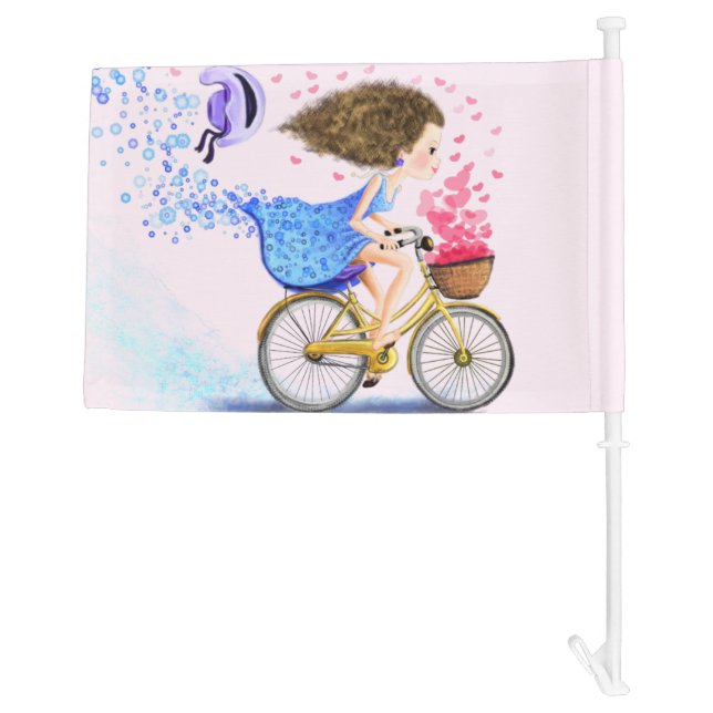Girl On A Bike Car Flag Gift Romantic Love Hearts (Back)