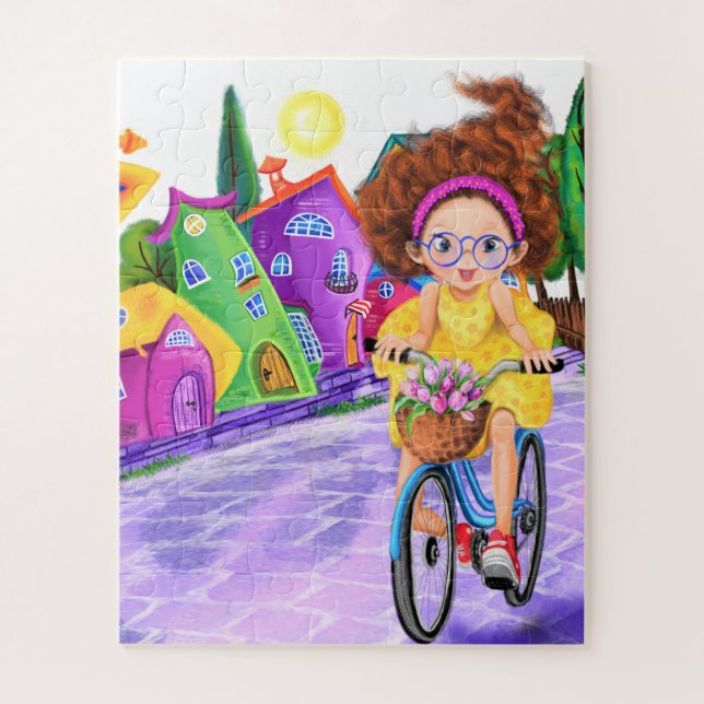 Girl On A Bike Jigsaw Puzzle Painting (Vertical)