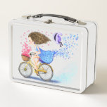 Girl On A Bike Metal Lunch Box Gift Romantic Love<br><div class="desc">Happy Young Girl On A Bike - Romantic Love Hearts and Flowers Fun Drawing - Choose / Add Your Unique Text and Colors - Make Your Special Gift - Resize and move or remove and add elements / text with customization tool ! - Drawing and Design by MIGNED. You can...</div>
