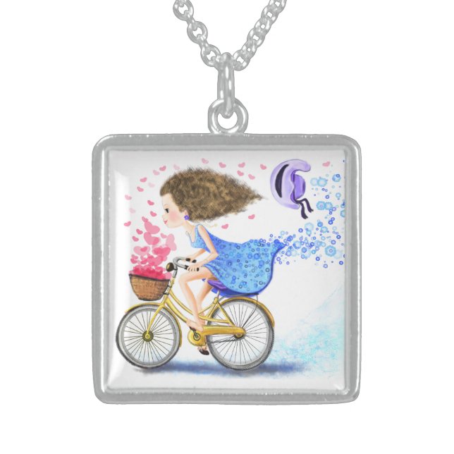 Girl On A Bike Necklace Romantic Love Gift (Front)