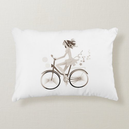 GIRL ON A BIKE RIDE FUN ACCENT PILLOW