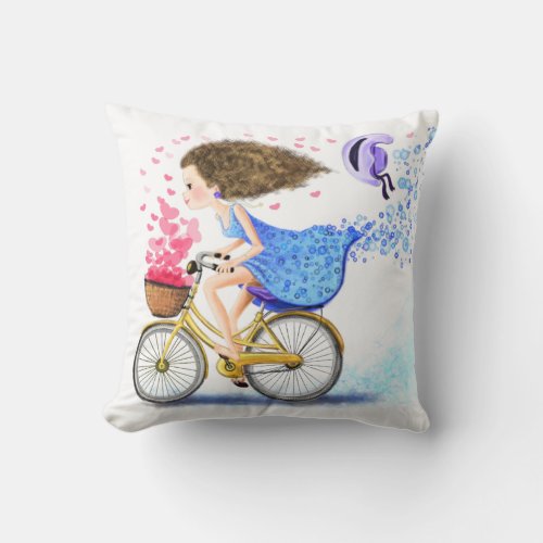 Girl On A Bike Throw Pillow Romantic Love