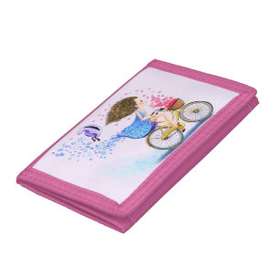 Girl On A Bike Trifold Wallet Romantic Love Pink