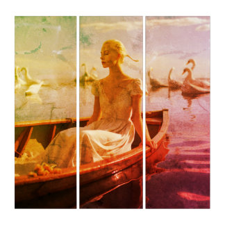 Girl On A Boat In A Peaceful Serene Nightmare   Triptych