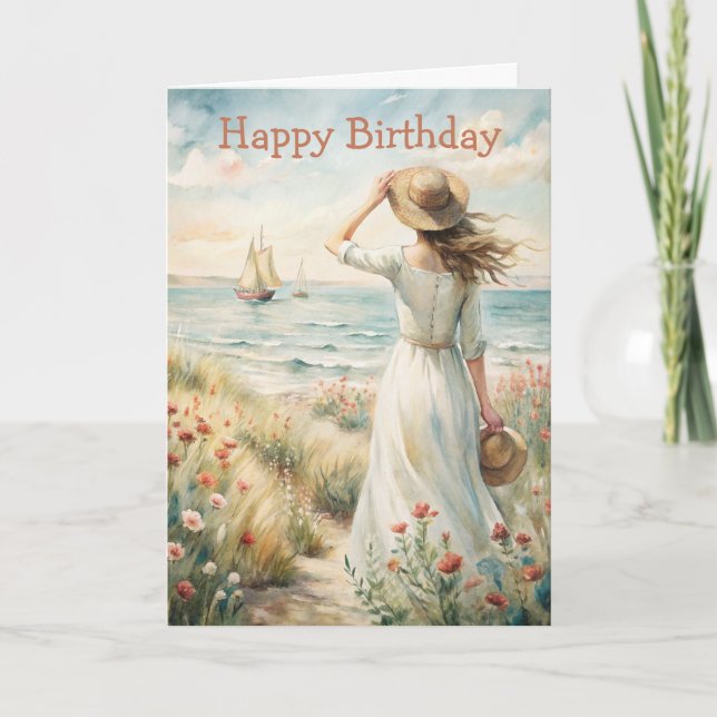 Girl on a Cliff Birthday Card (Front)