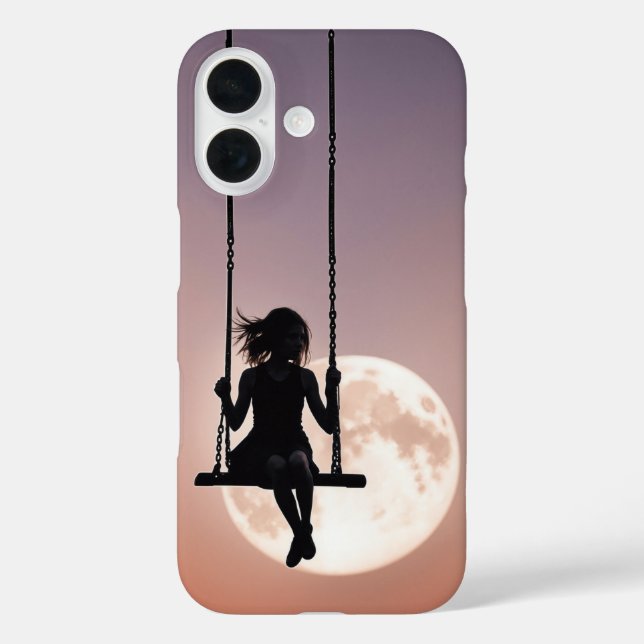 Girl On a Swing Silhouette On a Moon Case-Mate iPhone Case (Back)