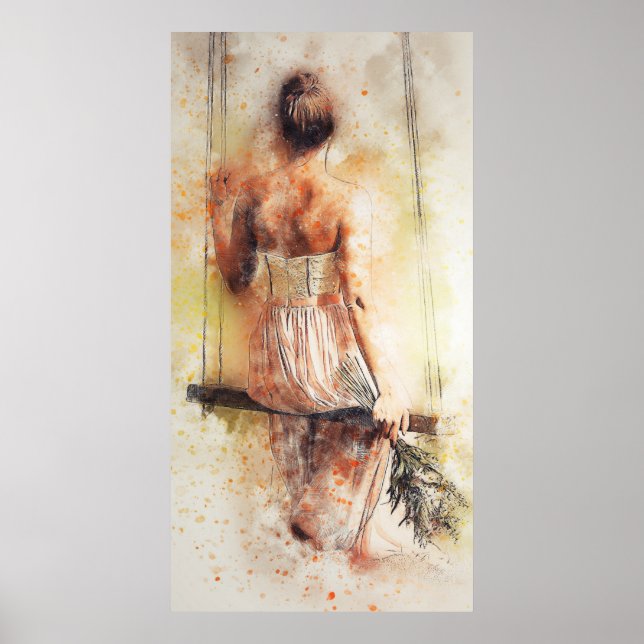 Girl on a swing watercolor poster (Front)