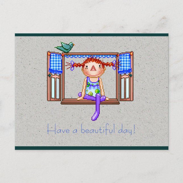 Girl On a Window Sill Pixel Art Postcard (Front)
