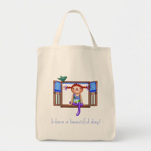 Girl On a Window Sill Pixel Art Tote Bag