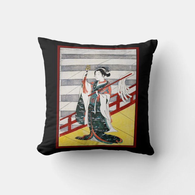 Girl on Balcony Woodblock Japan Art history travel Throw Pillow (Front)