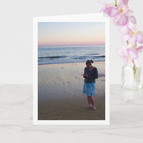 Girl on Beach at Sunset Card