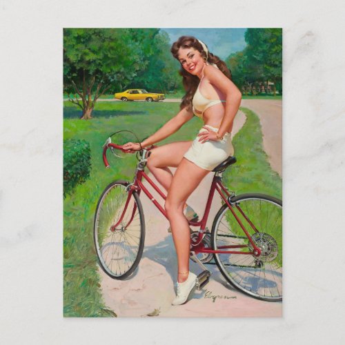 Girl on Bicycle Pin Up Art Postcard