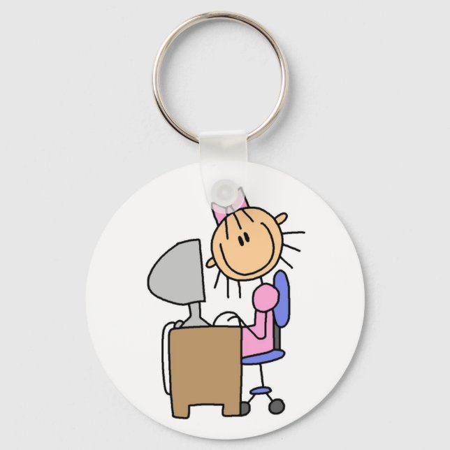 Girl on Computer Keychain (Front)