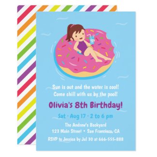 Girl on Doughnut Float Birthday Party Invitations