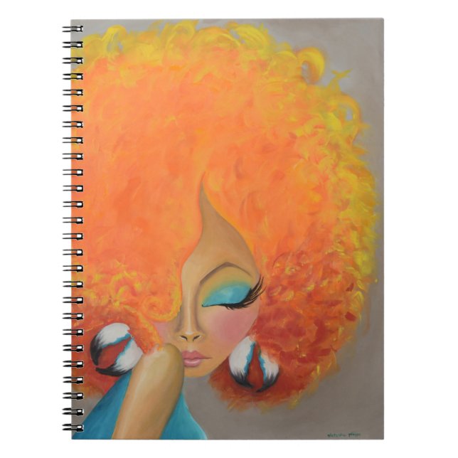 Girl on Fire! Black Woman, Colorful Hair Notebook (Front)