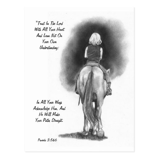 Girl On Horse, Pencil Art: Bible Verse: Proverbs Postcard | Zazzle