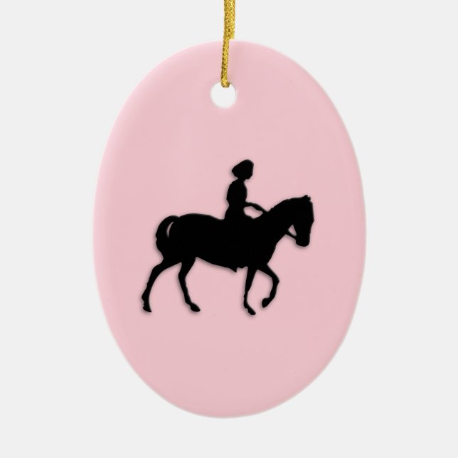 Girl on Horse / Pony Pink Ceramic Ornament (Front)