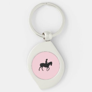 Girl on Horse / Pony Pink Silver-Colored Swirl Keychain