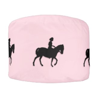 Girl on Horse / Pony Pink Round Pouf