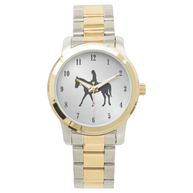 Girl on Horse Silver Black Numbers Watch (Front)