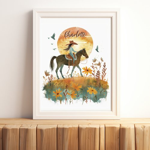 Art Prints And Wall Decor 15 Girl On Horse Sunset Personalized Name Poster
