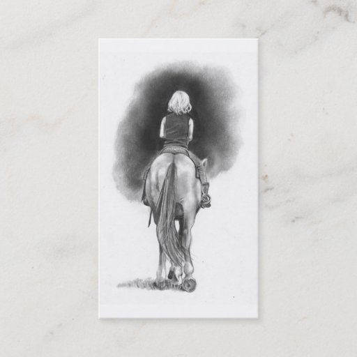 Customizable Girl on Horseback Business Card Pencil Art